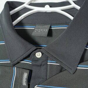 Dunning Golf Polo Shirt Mens 2XL XXL Black Blue Striped Button S/S Mission Hills